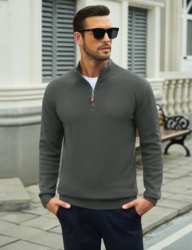 Image of MAGCOMSEN Men's Quarter Zip Pullover Lightweight Mock Neck Polo Sweater Long Sleeve Warm Fall Winter Pullover Sweaters