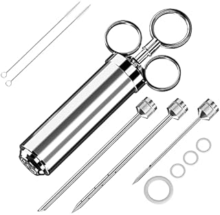 Strzykawka do mięsa ze stali nierdzewnej, strzykawka do marynowania, strzykawka do pieczenia BBQ z 3 igłami, strzykawka do przypraw 60 ml do wołowiny, kurczaka, wypieków z dżemem, wersja ze stali