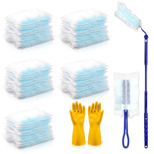 50 PCS Duster Refills and 2 Folding Handles Set Compatible with Swiffer Dusters,Static Dust Removal Brush Disposable Replacement Head for Dusting Electronics,Furniture,Blinds,Ceiling Fans