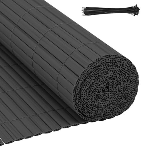 Gimisgu PVC Sichtschutzmatte 80x400cm Sichtschutzzaun Verdreifachen Verstärkung Standard Sichtschutz mit Kabelbindern Balkonsichtschutz Windschutz Wetterfest für Garten Balkon, Anthrazit