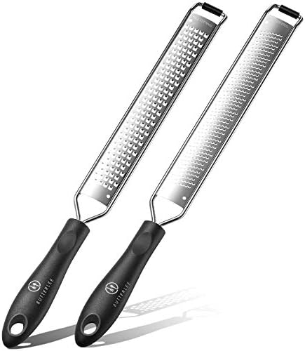 Citrus Lemon/Lime Zester Kitchen Tool & Cheese Grater set by BUTTERLEE, Stainless Steel, Fine Grater, Chocolate-Garlic-Ginger-Nutmeg-Coconut-Spice-Parmesan Cheese Shredder & grater