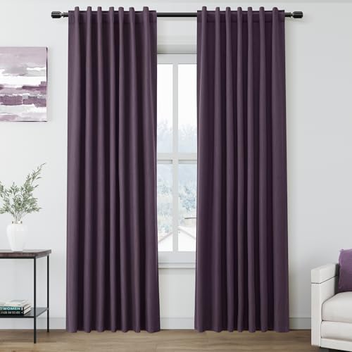 Image of Nanspring Plum 100% Blackout Linen Curtains 84 Inch Length 2 Panels Set for Bedroom Back Tab Luxury Modern Boho Decor Black Out Curtain for Living Room Office Thermal Insulated Drapes 52x84