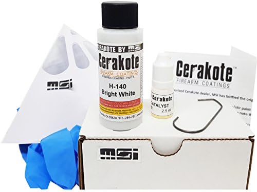 Bright White H-140 Oven Cure, MSI Ceramic Firearm Paint Bundle, includes 7 items: 45ml Ceramic Paint, Catalyst, Strainer, Gloves, Hanging hook, instructions and link to MSI instructional video.