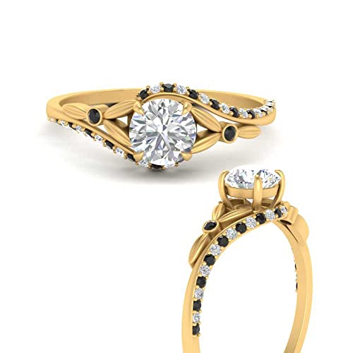 Image of 55Carat Choose Your Gemstone Floral Accent Swirl Diamond CZ Ring Yellow Gold Plated Round Shape Halo Engagement Rings Everyday Jewelry Wedding Jewelry Handmade Gifts for Wife US Size 4 to 12