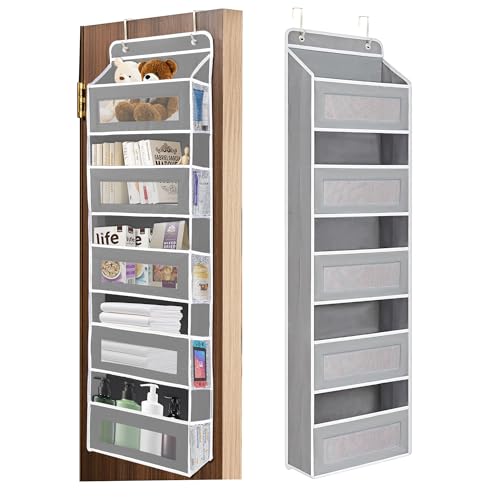 Image of XiflLife Over The Door Organizer Storage, 5 Shelf Hanging stroage Bag with Large Pockets, Anti Tilt 44 lbs Heavy Duty Behind Organizer with Clear Window for Bedroom, Pantry, Bathroom, Nursery(Grey)