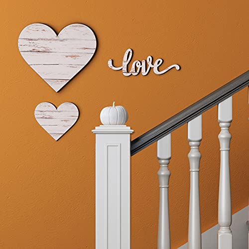 Chitidr 3 Pieces Heart Shaped Wood Sign Heart-Shaped Wooden Wall Sign Wood Heart Wall Decor Rustic Hanging Sign Wooden Heart Plaque For Home Farmhouse Living Room Bedroom (White) #TOP5