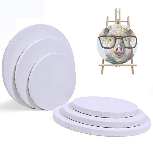 Blank Painting Canvas Panel, Round-Shaped White Canvas Board, 6Pcs/Set Artist Cotton Stretched Primed Decoration Boards, For Students Artist Hobby Painters Beginners Oil Painting #TOP11