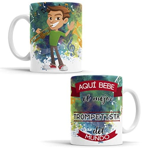 OyC Original y Creativo Taza para Trompetista - Taza Aquí Bebe el Mejor Trompetista del Mundo - Taza para Desayuno - Taza con Frase y Dibujo (Trompetista)