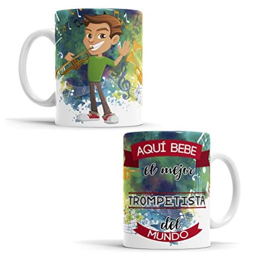 OyC Original y Creativo Taza para Trompetista - Taza Aquí Bebe el Mejor Trompetista del Mundo - Taza para Desayuno - Taza con Frase y Dibujo (Trompetista)