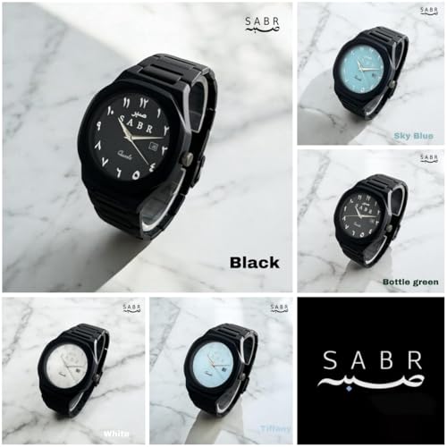 Image of Arabic Numeral SABR Watch, Blue Dial with Date Display,White Number, Quartz Movement, Metal Strap