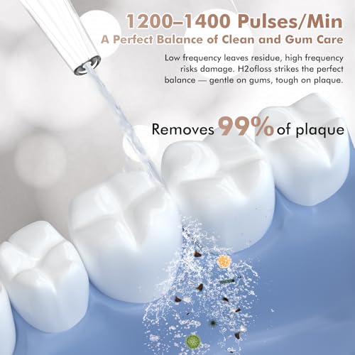 Image of H2ofloss Water Dental Flosser Teeth Pick -Portable Oral Irrigator with 5 Modes, Rechargeable IPX7 Waterproof Orthodontic Teeth Cleaner Pick Cordless for Home Travel-300ml Water Tank (White + Freshening Tablets)