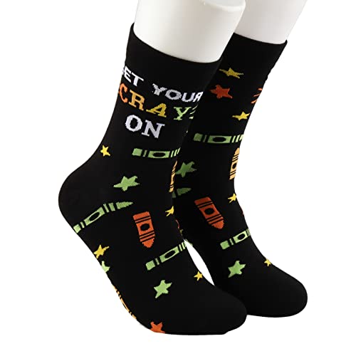 MBMSO Funny Kindergarten Teacher Gifts 2 Pairs Get Your Cray on Daycare Teacher Socks Thank You Gifts for Preschool Teachers - Main Image