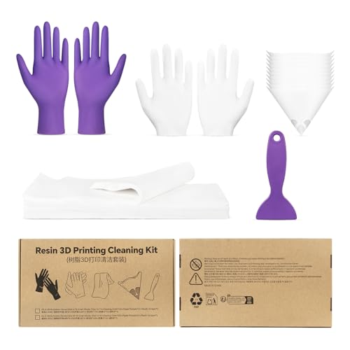 RESIONE Kit de Nettoyage pour Imprimante 3D – Comprend des Gants en Caoutchouc Nitrile, des Gants Doublure, des Chiffons de Nettoyage, des Filtres en Papier & une Spatule en Plastique – Accessoire Ind