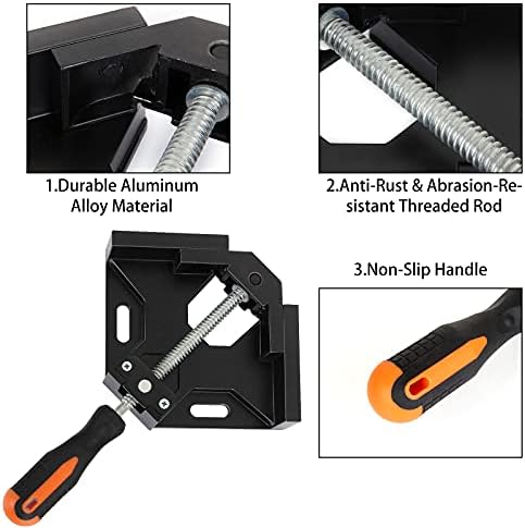SENENQU 2pcs Corner Clamps for Woodwork, 90 Degree Right Angle Clamp, Aluminum Alloy Angle Clamp Jig Tool, Heavy Duty Wood Angle Welding Clamp for Woodworking Aligning Picture Framing