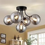 Chandeliers for Dining Room,Sputnik Ceiling Light Fixture Black Modern Chandelier with Smoke Glass 5-Light Bubble Glass Chandelier for Kitchen Island Bedroom Hallway Foyer 15' G9 Socket