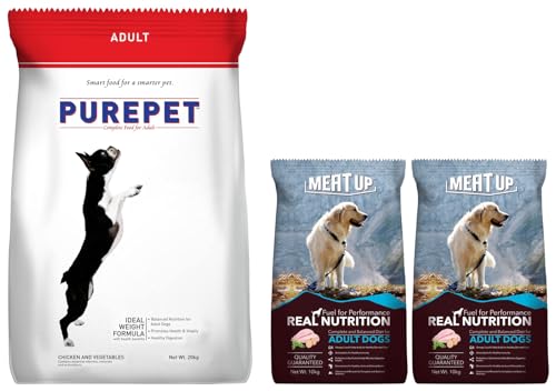 Image of Purepet Chicken & Vegetable Adult Dry Dog Food, 20kg,Meat Up Adult Dog Food 10kg (Buy 1 Get 1 Free), Total 20 kg