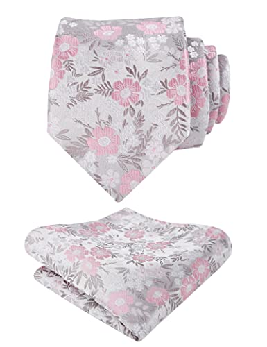 Image of Alizeal Mens 3.15'' Natural Flower Pattern Tie with Floral Pocket Square Set