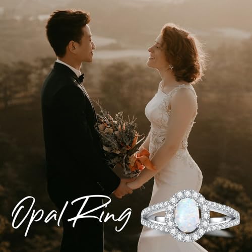 YDD Halo 1ct Oval Cut Opal Engagement Rings for Women Genuine Opal Rings for Women 925 Sterling Silver Opal Wedding Ring Anniversary Promise Ring4