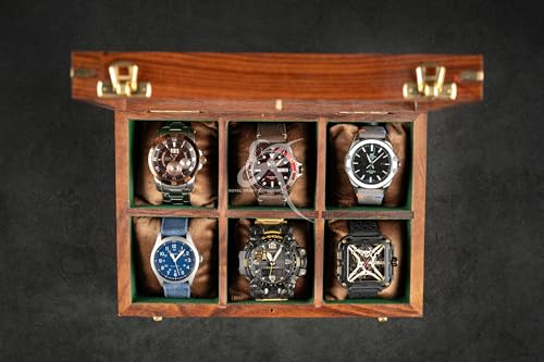 Image of Royal Craft Expertise 6-Slot Watch Box for Men - Handmade Indian Rosewood Luxury Watch Case | Elegant Wooden Watch Display Box | Jewelry Organizer for Men