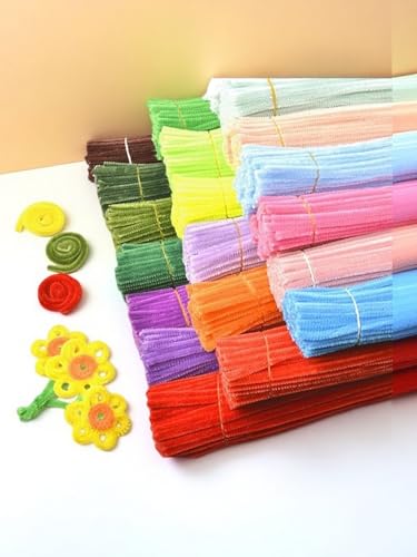 100pcs 10 Colors Thick Fluffy Chenille Stems Set for Flowers Fuzzy Sticks for DIY Art Crafts Festive Decorations Xmas DIY Decor Pipe Cleaners Craft for School Classroom Thanksgiving Party Supplies