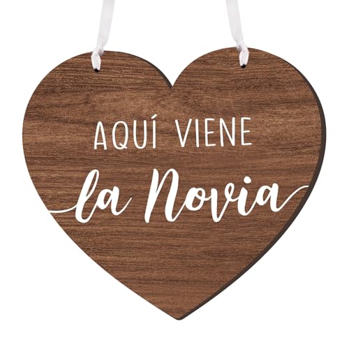 BETESSIN Cartel de Boda Madera, Aquí Viene La Novia, Colgante Adorno Niños Niñas, Decoración Llegada