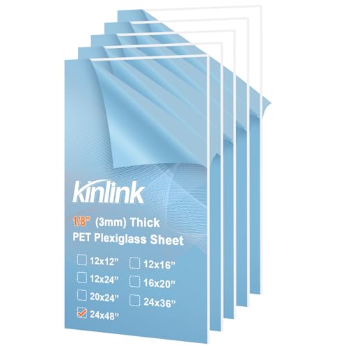 Image of KINLINK 24x48 Plexiglass Sheets 1 /8 inch Thick, 3mm Clear PET Plastic Sheet for DIY Project, Craft, Table top, Picture Frame, Acrylic Sign and Wedding Invitation 5 Pack
