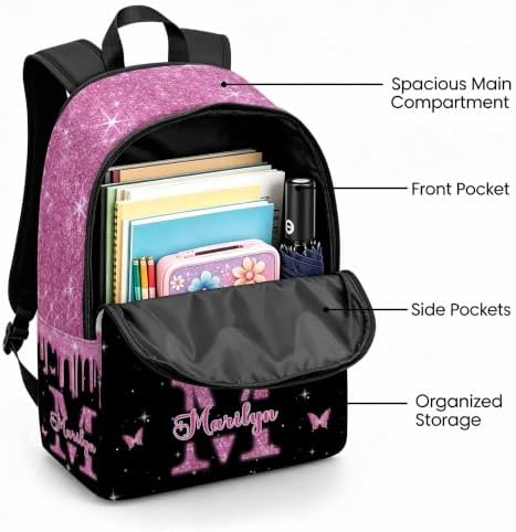 Artsadd Custom Girls Backpack for School, Personalized Butterfly Kids Backpack with Name, Customized Children Book Bag for Preschool Kindergarten Elementary Students - 2