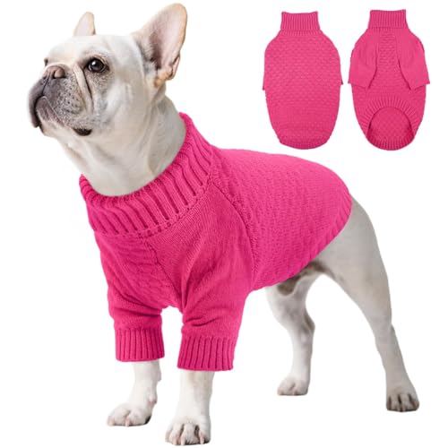 Kuoser Dog Sweaters for Medium Dogs Girl Boy, Solid Turtleneck Pullover Dog Sweater for Christams Holiday, Thick Warm Winter Fall Knitwear Half Sleeve Pet Sweater Outfit, Rose M Medium (Ches