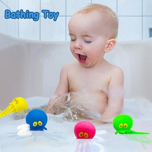 QYDKWK Set mit 4 Oktopus Wasserbomben, Gummi Badespielzeug für Kleinkinder, Sensorisches Stressabbau Poolspielzeug für Kinder, Sommer Partytütenfüller für Jungen und Mädchen 3+ Jahre