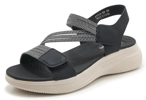 SMajong Sandali Sportivi da Donna Sandalo con Supporto Arco Plantare Comode e Regolabili Piatto Sandali Scarpe Estivi da Trekking da Spiaggia Nero 41 EU