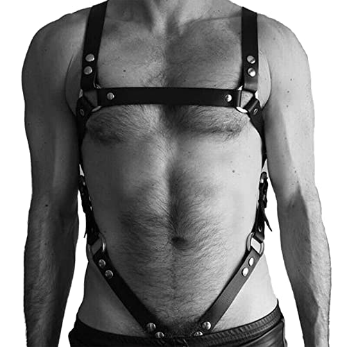 Men leather body belts Punk Adjustable Faux Leather Body Chest Belt Clubwear with Fancy Buckles Rings for Gay (Lm-081)