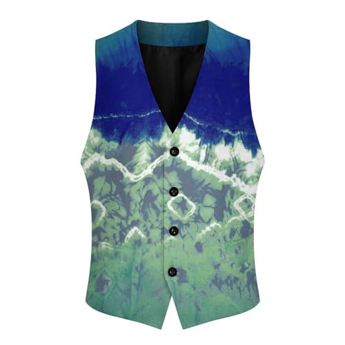 Blue And Green Tie-dye Men's Suit Vest Slim Fit V-Ncek Waistcoat Business Casual Vest4