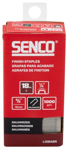 Image of SENCO L10BABR 18 Gauge 1 /4 inch Crown Finish Staples, 5 /8 inch Length, Galvanized, 1,000 Count Pack