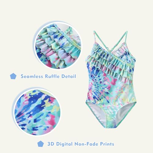 Image of Girls One Piece Swimsuits Hawaiian Ruffle Swimwear Beach Bathing Suit for Summer Vacation