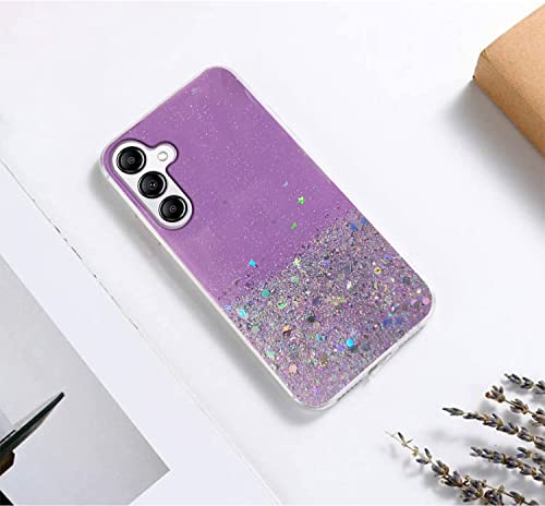 Image of VONZEE Glitter Case Compatible with Samsung Galaxy M54, Non Moving Glitter Stars Cover Soft TPU + Hard PC Bumper Bling Cover for Women Girls Protective Shockproof Phone Case (Purple)
