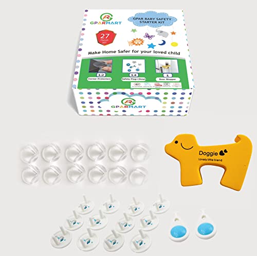 Kit de démarrage de sécurité pour enfants GPAR - (27 pièces) - Kit de sécurité pour enfants avec Coins de protection, Prise de sécurité électrique, Butée de porte Cover