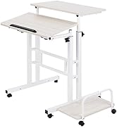 Livzing Height Adjustable Computer Table with Locking Wheels-Wooden Multi-Purpose Laptop Table wi...