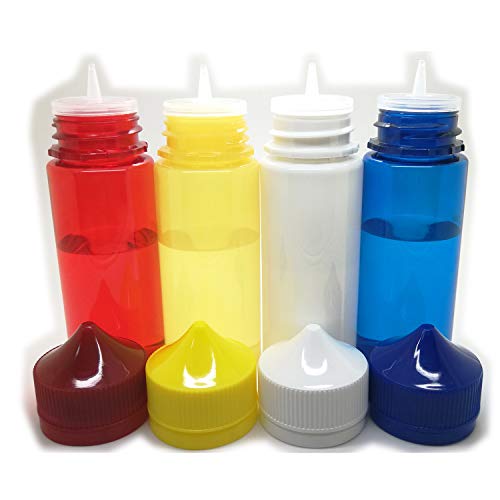 4 Color 120mL Unicorn Plastic Thin Tip Dropper Bottles - 4oz - Free Mini Funnel (4 Pack)