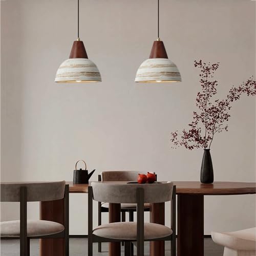 Lampe suspendue bois massif et céramique E27 style rétro nordique