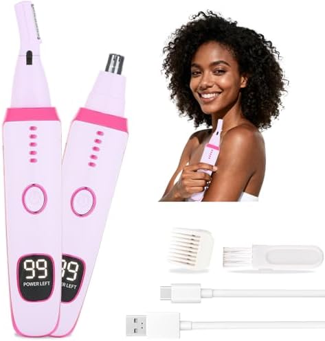 2 in 1 Nose and Ear Hair Trimmer with LED Display, Rechargeable Electric Nasal Hair Clipper for Men & Women, Eyebrow & Facial Hair Removal with Dual-Edge Blades, Easy to Clean