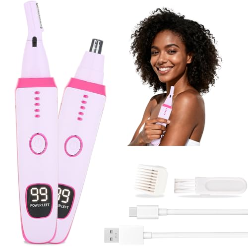 Image of Nose & Ear Hair Trimmer with LED Display for Men and Women, 2026 USB Rechargeable Facial Trimmer Clipper for Easy Cleansing, Portable Painless Grooming Kit (Purple)