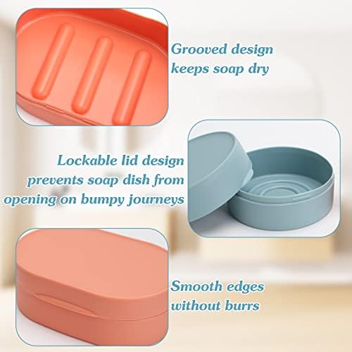 4 Pieces Travel Soap Case with Lid, Leakproof Soap Storage Box Portable Soap Holder with 4 Pieces Soap Bag, Shower Soap Box for Bathroom Travel (2 Styles
