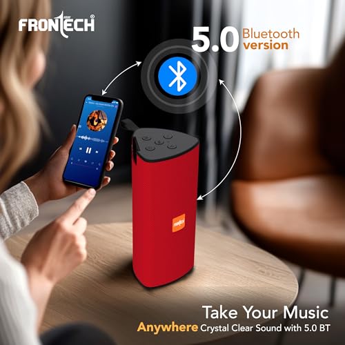 Image of FRONTECH Multimedia Speaker with FM Radio /USB /TF /and Aux Support 3 W Bluetooth Speaker / 800 mAh Battery, 1 Year Warranty (Red- SW-0182)