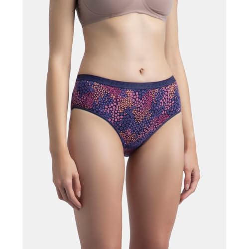 Image of Jockey 3006 Women High Coverage Super Combed Cotton Elastane Stretch Mid Waist Hipster with Exposed Waistband (Pack of 3, Colors & Prints May Vary)