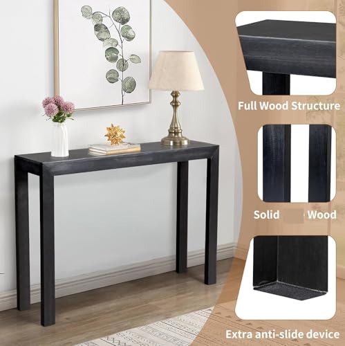 Image of Wooden Console Table Modern Solid Wood Entryway Table for Living Room, Hallway, or Office Slim Design | Black | 116.8 x 30 x 80.10