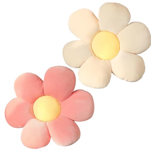 LIUYIDM 2 Pezzi Cuscini di Fiori, 40x40cm Cuscino a Forma di Fiore, Cuscini da Pavimento Fiore, Carino, Morbido Cuscino a Petali per Casa Divano Auto(Rosa e Bianco)
