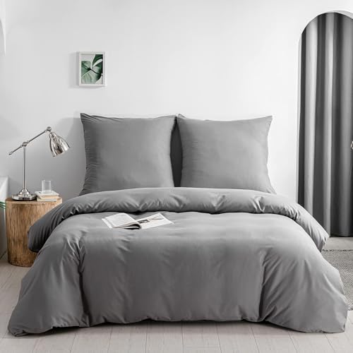 Good Nite Juego de ropa de cama de 2 piezas, 100% microfibra de poliéster, cómodo con cremallera, 1 funda nórdica monocolor + 1 funda de almohada (antracita, 135 x 200 cm y 1 funda de almohada de 80 x