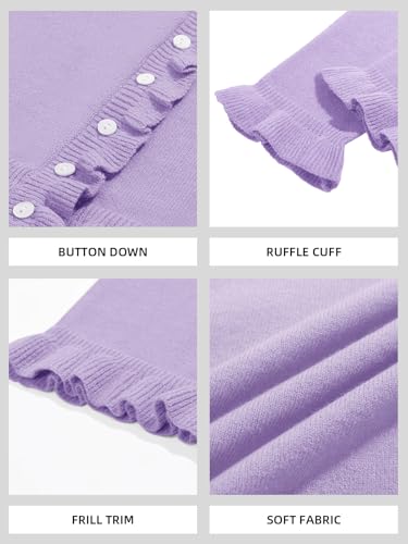 Image of Saodimallsu Womens Ruffle Cardigan Sweaters Button Up Crew Neck Long Sleeve Cropped Sweater Cute Soft Knit Tops