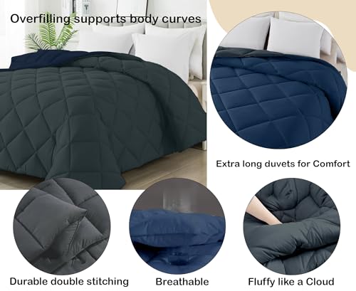 Image of AYKA Reversible Comforter 220 GSM Microfiber Reversible AC Comforter /Blanket for Winter /Quilt /Duvets for King Size Double Bed Comforter(90 * 100, Navyblue & Charcoal)| TC - 220
