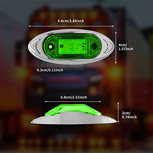 Ygmylandbb Led Trailer Marker Light Truck Side Marker Light 6Led Clearance Marker Lamp For Heavy Duty Truck Trailer Rv Cab Boat Bus Lorry, Chrome Bezel, Oval, Green, 12V 24V, 6 Pcs #TOP6